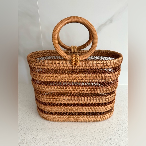 Cult Gaia Coco Rattan Wicker Medium Top Handle Bag - Picture 6 of 9